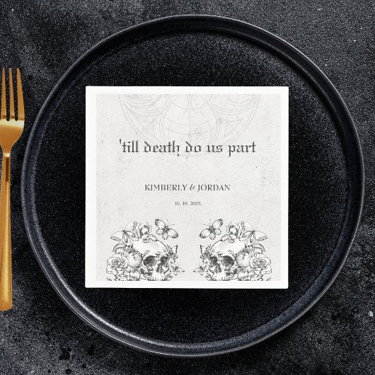 Gothic Skulls tot de dood ons deel van de bruiloft Servet