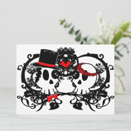 Gothic Skulls Wedding Invitation Kaart (Staand voorkant)