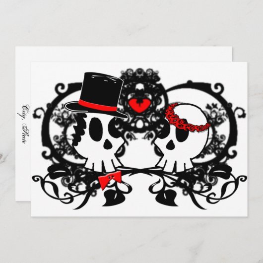 Gothic Skulls Wedding Invitation Kaart (Voorkant / Achterkant)
