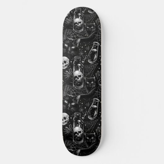 Gothic Skulls Zwart Katten en Spinnen Skateboard (Voorkant)