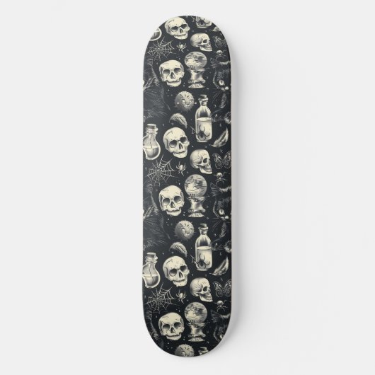 Gothic Skulls Zwart Katten en Spinnen Skateboard (Voorkant)