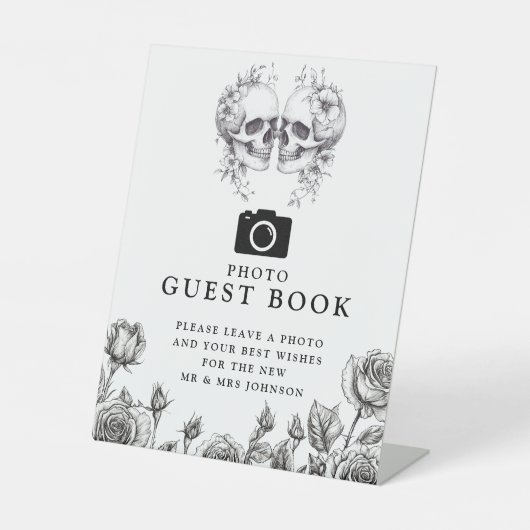 Gothic Skulls zwart-wit foto gastenboek Reclamebord Met Voetstuk (Voorkant)