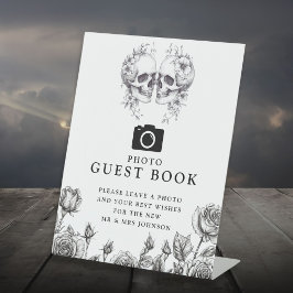 Gothic Skulls zwart-wit foto gastenboek Reclamebord Met Voetstuk