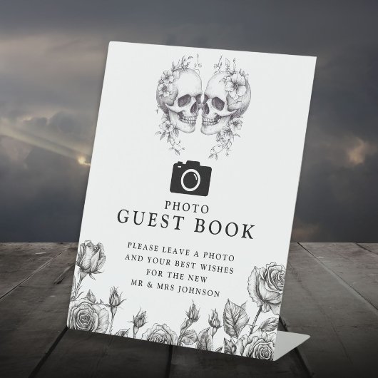 Gothic Skulls zwart-wit foto gastenboek Reclamebord Met Voetstuk