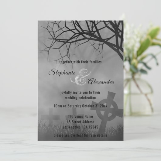 Gothic Smoke Cemetery Bruiloft uitnodiging (Staand voorkant)