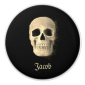 Gothic Smokey Skull Head Cool Black Beige Macabre Keramische Knop (Voorkant)