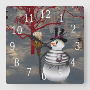 Gothic Snowman Clock Vierkante Klok