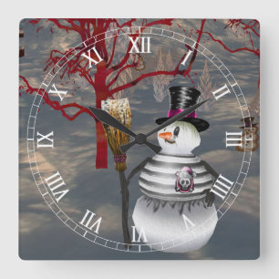 Gothic Snowman Roman Numeral Clock Vierkante Klok