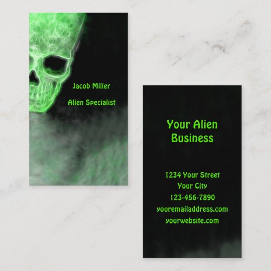 Gothic Space Alien Skull Neon Green Black UFO Visitekaartje (Voorkant / Achterkant)