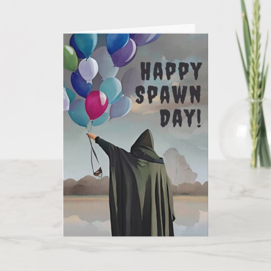 Gothic Spawnday Balloons & Dark Clouds Birthday Kaart (Voorkant)