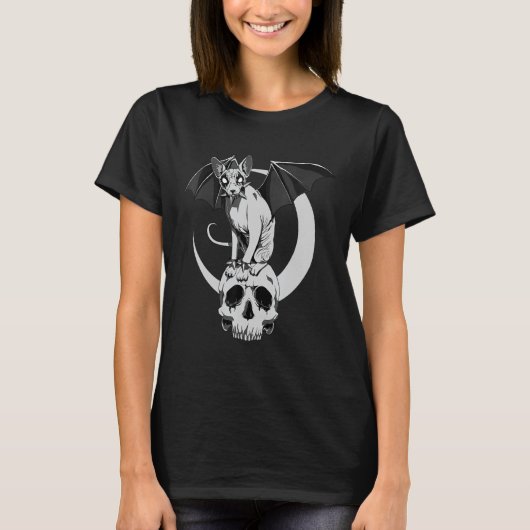 Gothic Sphynx Cat Bat Wicca Gothic Skull Evil Paga T-shirt (Voorkant)