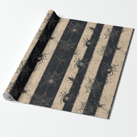 Gothic Spider en Web Gestreepte Halloween Patroon Cadeaupapier (Uitgerold)