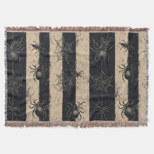 Gothic Spider en Web Gestreepte Halloween Patroon Deken (Voorkant)