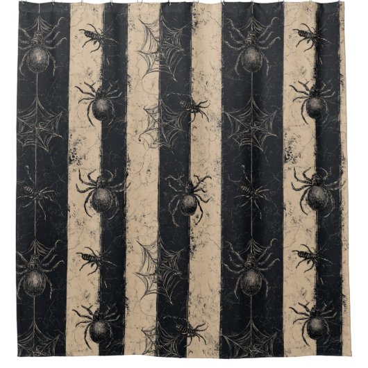 Gothic Spider en Web Gestreepte Halloween Patroon Douchegordijn (Voorkant)