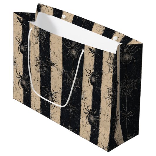 Gothic Spider en Web Gestreepte Halloween Patroon Groot Cadeauzakje (Voorkant Gekanteld)