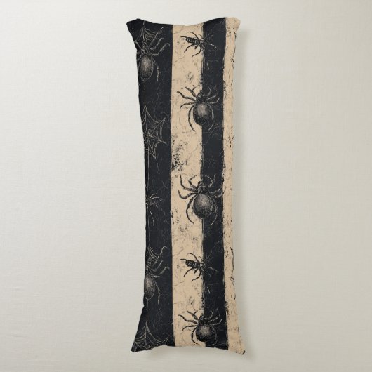 Gothic Spider en Web Gestreepte Halloween Patroon Lichaamskussen (Voorkant Verticaal)