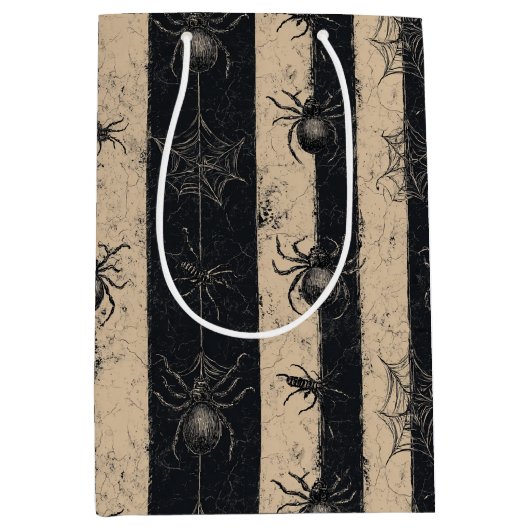 Gothic Spider en Web Gestreepte Halloween Patroon Medium Cadeauzakje (Voorkant)