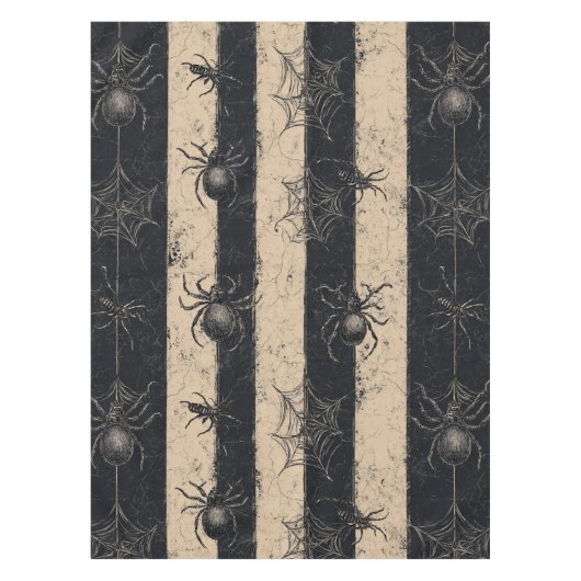 Gothic Spider en Web Gestreepte Halloween Patroon Tafelkleed (Voorkant)