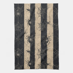 Gothic Spider en Web Gestreepte Halloween Patroon Theedoek