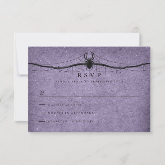 Gothic Spider Halloween Wedding RSVP Kaartje (Voorkant)