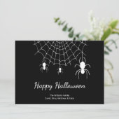 Gothic Spiders Eenvoudig Zwart Wit Gelukkig Hallow Feestdagenkaart (Staand voorkant)