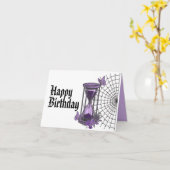 Gothic Spiderweb en Hourglass Birthday Kaart (Gele Bloem)