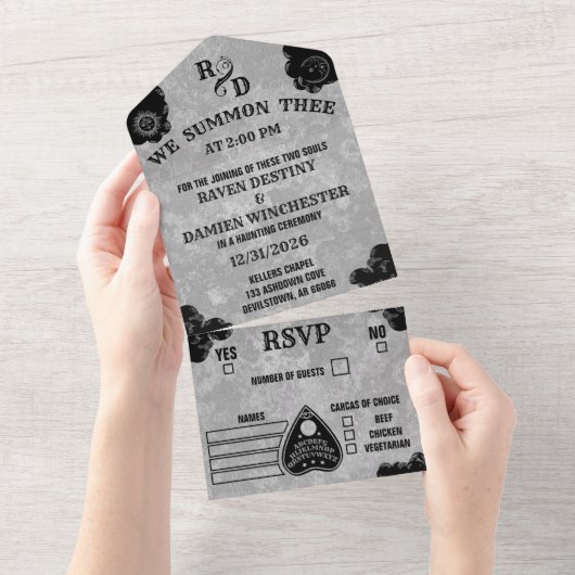 Gothic Spirit Board, Witchy Herfst Halloween bruil All In One Uitnodiging (Afscheurbaar)