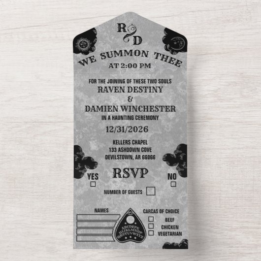 Gothic Spirit Board, Witchy Herfst Halloween bruil All In One Uitnodiging (Binnen)