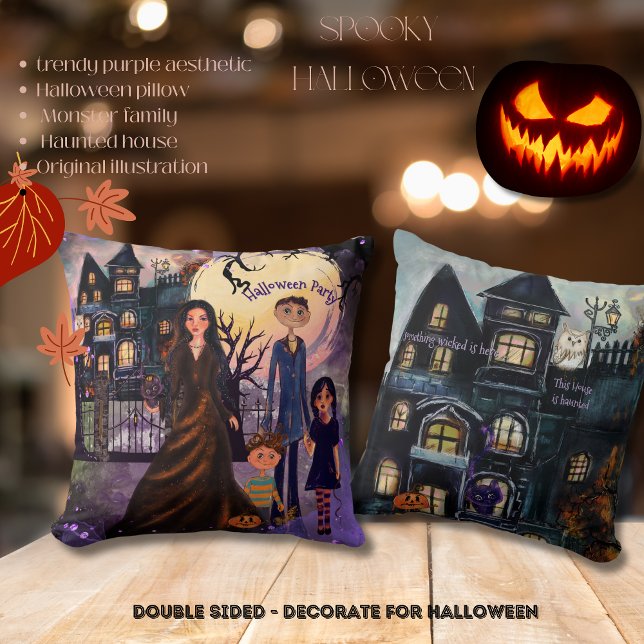 Gothic spookhuis Monster familie kussen (Gothic Haunted House Monster Family Pillow
)
