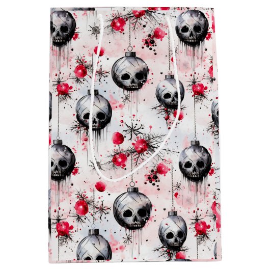 Gothic Spooky Christmas Skulls Medium Cadeauzakje (Voorkant)