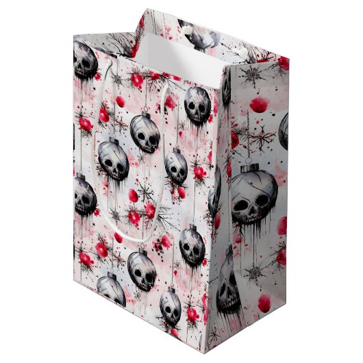 Gothic Spooky Christmas Skulls Medium Cadeauzakje (Voorkant Gekanteld)