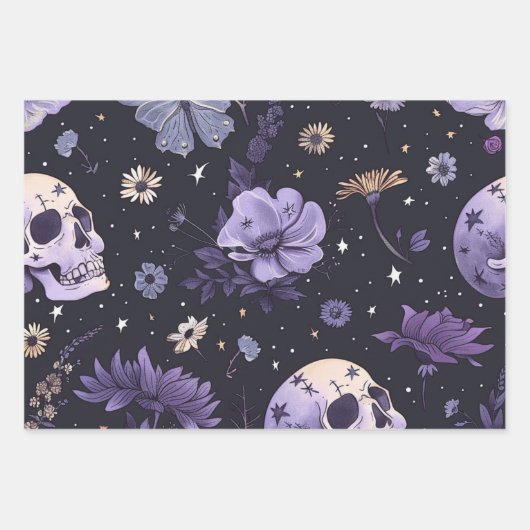 Gothic Spooky Flowers Skull Inpakpapier Vel (Voorkant 2)