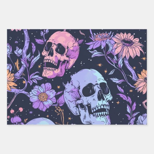 Gothic Spooky Flowers Skull Inpakpapier Vel (Voorkant)