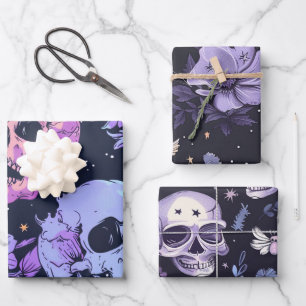 Gothic Spooky Flowers Skull Inpakpapier Vel