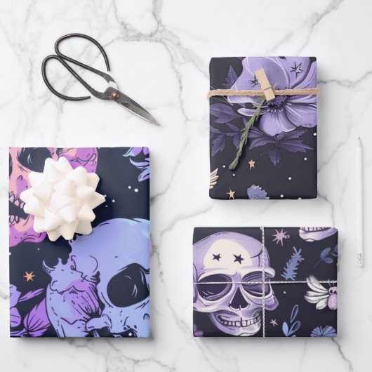 Gothic Spooky Flowers Skull Inpakpapier Vel (Voorkant)