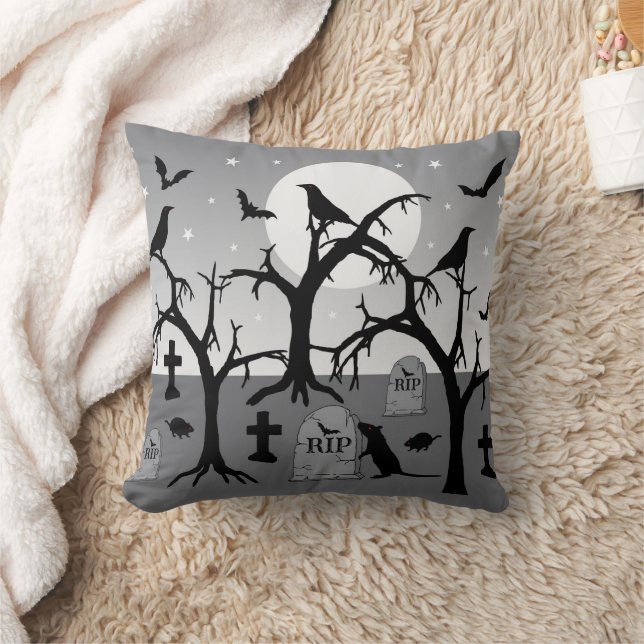 Gothic Spooky Halloween Begraafplaats Scène Kussen (Deken)