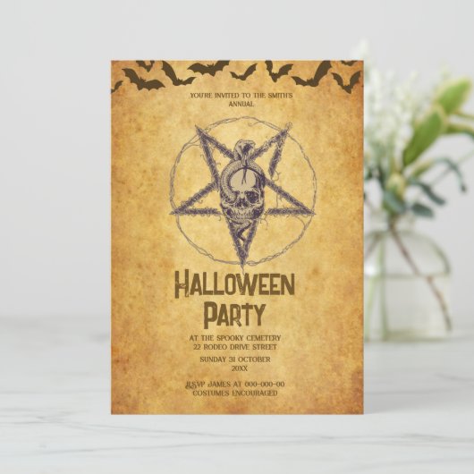 gothic  spooky schedel halloween uitnodiging (Staand voorkant)