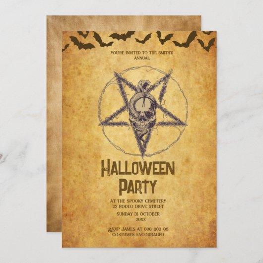 gothic  spooky schedel halloween uitnodiging (Voorkant / Achterkant)