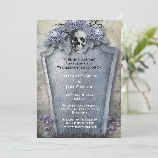 Gothic Spooky Skeleton Halloween Wedding Kaart (Staand voorkant)