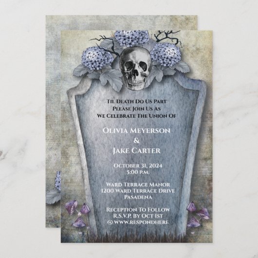 Gothic Spooky Skeleton Halloween Wedding Kaart (Voorkant / Achterkant)