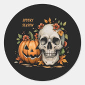 Gothic Spooky Skull and Pumpkin  Ronde Sticker (Voorkant)