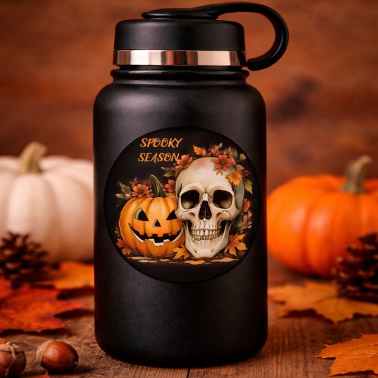 Gothic Spooky Skull and Pumpkin  Ronde Sticker