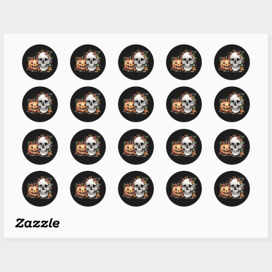 Gothic Spooky Skull and Pumpkin Ronde Sticker (Vel)