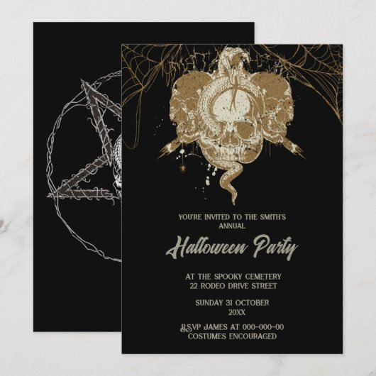 Gothic Spooky Skulls Halloween Kaart (Voorkant / Achterkant)