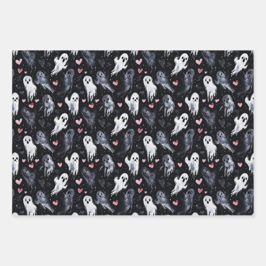 Gothic Spooky Valentijn Geesten met harten Inpakpapier Vel (Voorkant)