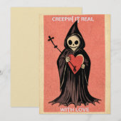 Gothic Spooky Valentijn Grim Reaper met Hart Feestdagenkaart (Voorkant / Achterkant)