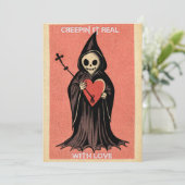 Gothic Spooky Valentijn Grim Reaper met Hart Feestdagenkaart (Staand voorkant)