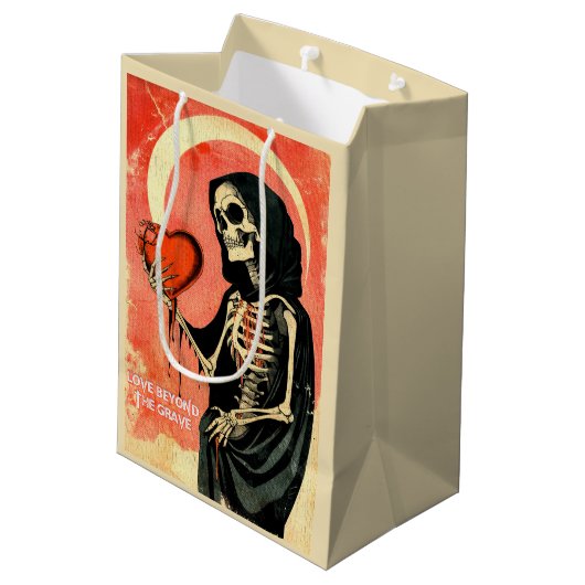 Gothic Spooky Valentijn Grim Reaper met Hart Medium Cadeauzakje (Achterkant Gekanteld)