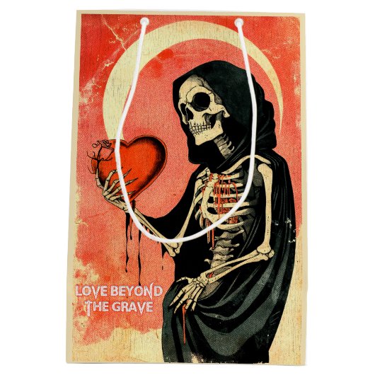 Gothic Spooky Valentijn Grim Reaper met Hart Medium Cadeauzakje (Achterkant)