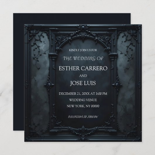 Gothic Square Frame Wedding Invitation Kaart (Voorkant / Achterkant)